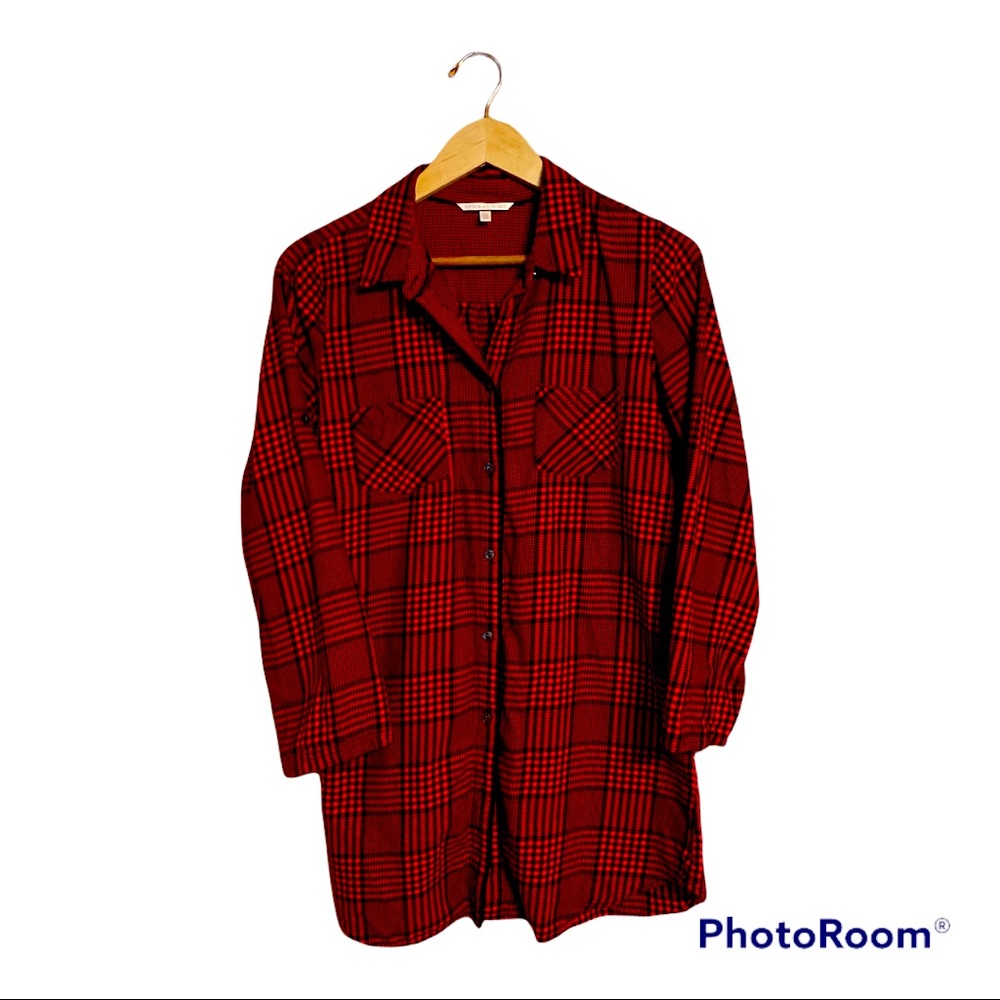 Victoria’s Secret Red & Black Plaid Sleep Shirt Gown Christmas Pajamas